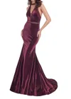 Rachel Allan Halter Neck Beaded Strappy Back Evening Dress In Magenta/black In Purple