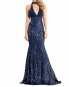 Rachel Allan Halter Neck Embellished Mermaid Gown In Navy In Blue