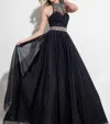 Rachel Allan Halter Neck Jeweled Ballgown In Black In Black