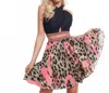 Rachel Allan Halterneck Chiffon Two-piece Short Dress In Hot Pink In Pink