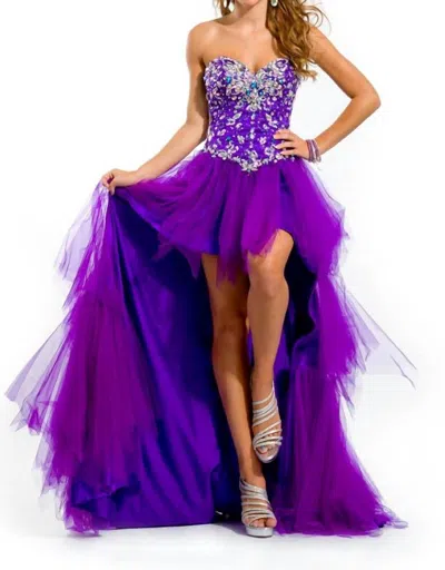 Rachel Allan Heavy Beaded Strapless Sweetheart Gown In Purple