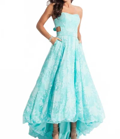 Rachel Allan High Low Burnout Bubble Prom Gown In Aqua In Blue