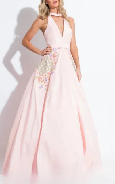 Rachel Allan High Neck Ballgown In Blush In Gold