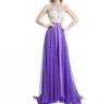 Rachel Allan High Neck Sheer Beaded Chiffon Evening Gown In Purple In Purple