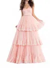 Rachel Allan Lace Appliqued Strapless Prom Gown In Blush In Pink