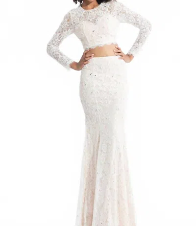 Rachel Allan Lace Floral Two-piece Mermaid Gown In White