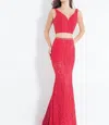Rachel Allan Lace Floral Two-piece Prom Dress In Red In Red