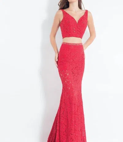 Rachel Allan Lace Floral Two-piece Prom Dress In Red