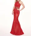 Rachel Allan Lace Halter Neck Prom Dress In Red In Red