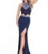 Rachel Allan Lace Jersey Two-piece Gown In Navy In Blue