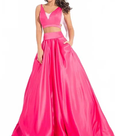 Rachel Allan Lace Matte Satin Two-piece Ball Gown In Fuchsia In Pink