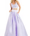Rachel Allan Lace Matte Satin Two-piece Ball Gown In Lilac In Blue