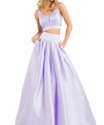 Rachel Allan Lace Matte Satin Two-piece Ball Gown In Lilac In Blue