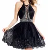 Rachel Allan Lace Open Back Short Prom Dress In Black In Black