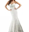 Rachel Allan Fitted Soft Tulle Mermaid Gown In White/gold In White