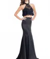 Rachel Allan Lace Stretch Satin Two-piece Gown In Black In Black