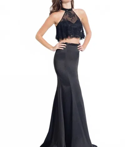 Rachel Allan Lace Stretch Satin Two-piece Gown In Black