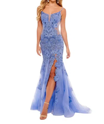 Rachel Allan Lace Trumpet Prom Dress In Periwinkle In Purple