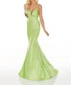 Rachel Allan Lace-up Back Stretch Jersey Mermaid Prom Gown In Acid Green In Multi