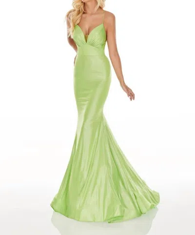 Rachel Allan Lace-up Back Stretch Jersey Mermaid Prom Gown In Acid Green In Multi