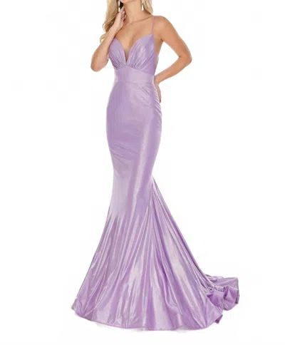 Rachel Allan Lace-up Back Stretch Jersey Mermaid Prom Gown In Lilac In Purple