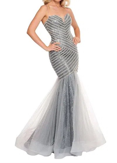Rachel Allan Long Formal Mermaid Dress In Platinum In Gray