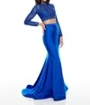 Rachel Allan Long Sleeve Lycra Jersey Two-piece Beaded Prom Gown In Royal In Blue