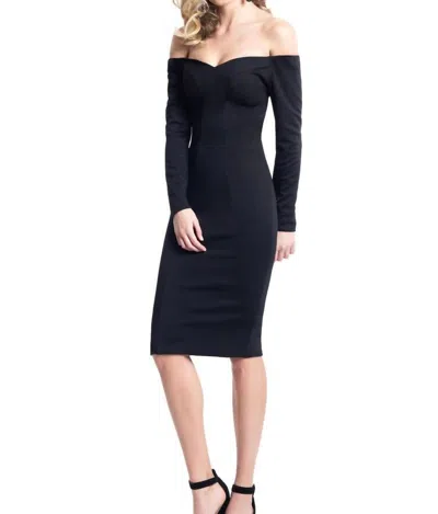 Rachel Allan Long Sleeve Off Shoulder Jersey Cocktail Dress In Black
