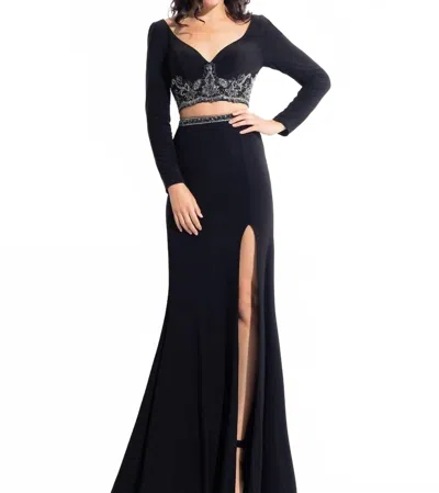 Rachel Allan Long Sleeves Jersey Two-piece Gown In Black