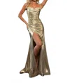Rachel Allan Luxurious Stretch Lam√ Prom Dress In Gold In Gold