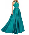 Rachel Allan Matte Satin Halter Neck Prom Gown In Jade In Blue