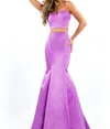 Rachel Allan Matte Satin Two-piece Mermaid Gown In Lilac In Purple