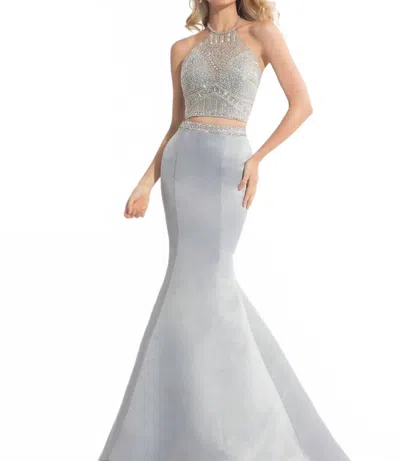 Rachel Allan Matte Satin Two-piece Mermaid Gown In Platinum In Silver