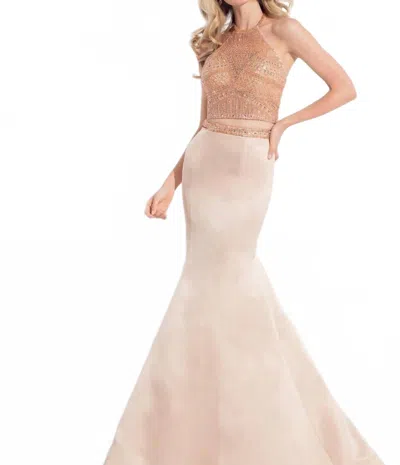 Rachel Allan Matte Satin Two-piece Mermaid Gown In Rose Gold In Pink