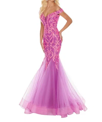 Rachel Allan Mermaid Sequin Gown In Neon Magenta In Pink