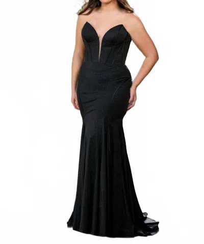 Rachel Allan Mermaid Strapless Gown In Black