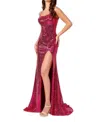 Rachel Allan Metallic Glitter Gown In Fuchsia In Pink