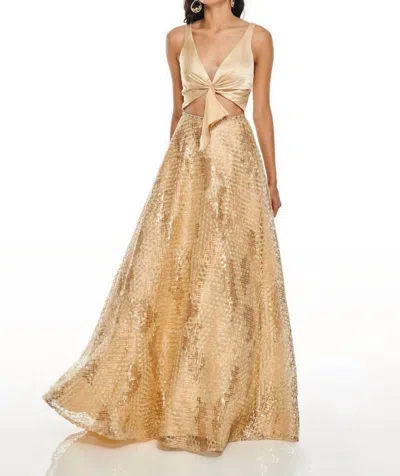 Rachel Allan Mid Cut-out Metallic Embroidered Prom Gown In Gold