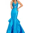 Rachel Allan Mikado Beaded Mermaid Gown In Ocean In Blue