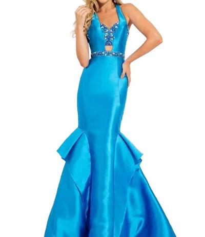 Rachel Allan Mikado Beaded Mermaid Gown In Ocean In Blue