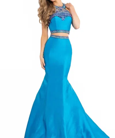 Rachel Allan Mikado Two-piece Mermaid Gown In Ocean In Blue