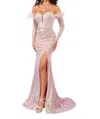 Rachel Allan Off Shoulder Corset Top Prom Dress In Champagne In Pink