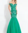 Rachel Allan Off Shoulder Mermaid Prom Dress In Emerald In Green