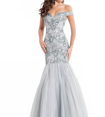 Rachel Allan Off Shoulder Mermaid Prom Dress In Platinum In White