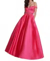 Rachel Allan Off Shoulder Stretch Satin Ball Gown In Fuchsia In Pink
