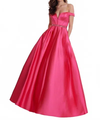 Rachel Allan Off Shoulder Stretch Satin Ball Gown In Fuchsia In Pink