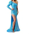 Rachel Allan One Shoulder Bubble Sleeve Prom Dress In Ocean Blue In Blue