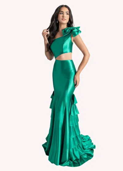 Rachel Allan One Shoulder Fitted Satin Prom Dress In Emerald In Green