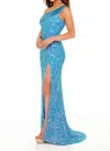 Rachel Allan One Shoulder Fringed Prom Gown In Ocean Blue In Blue