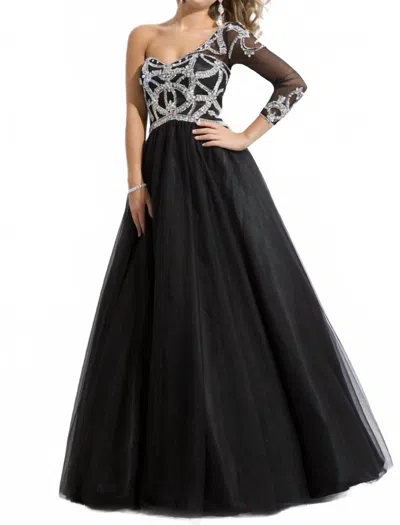 Rachel Allan One Shoulder Three Quarter Length Sleeve Dress In Black